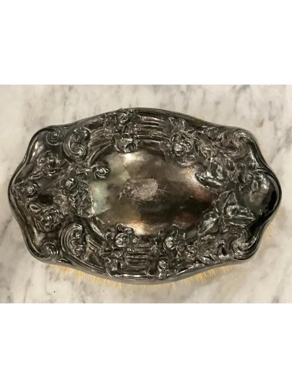 Pair of Vintage Ornate Silver Hairbrush and Clothes Brush Set